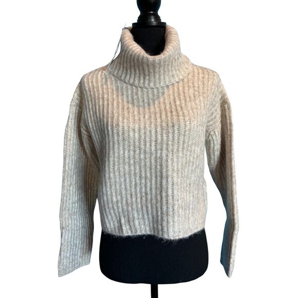 NWT Thakoon Cropped Ribbed Turtleneck Sweater Oatmeal Beige Ribbed SOFT XS $235 - Picture 1 of 5